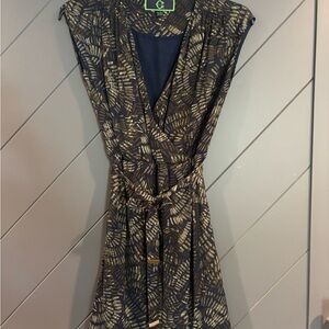 Olive Green & Navy Blue Patterned Dress